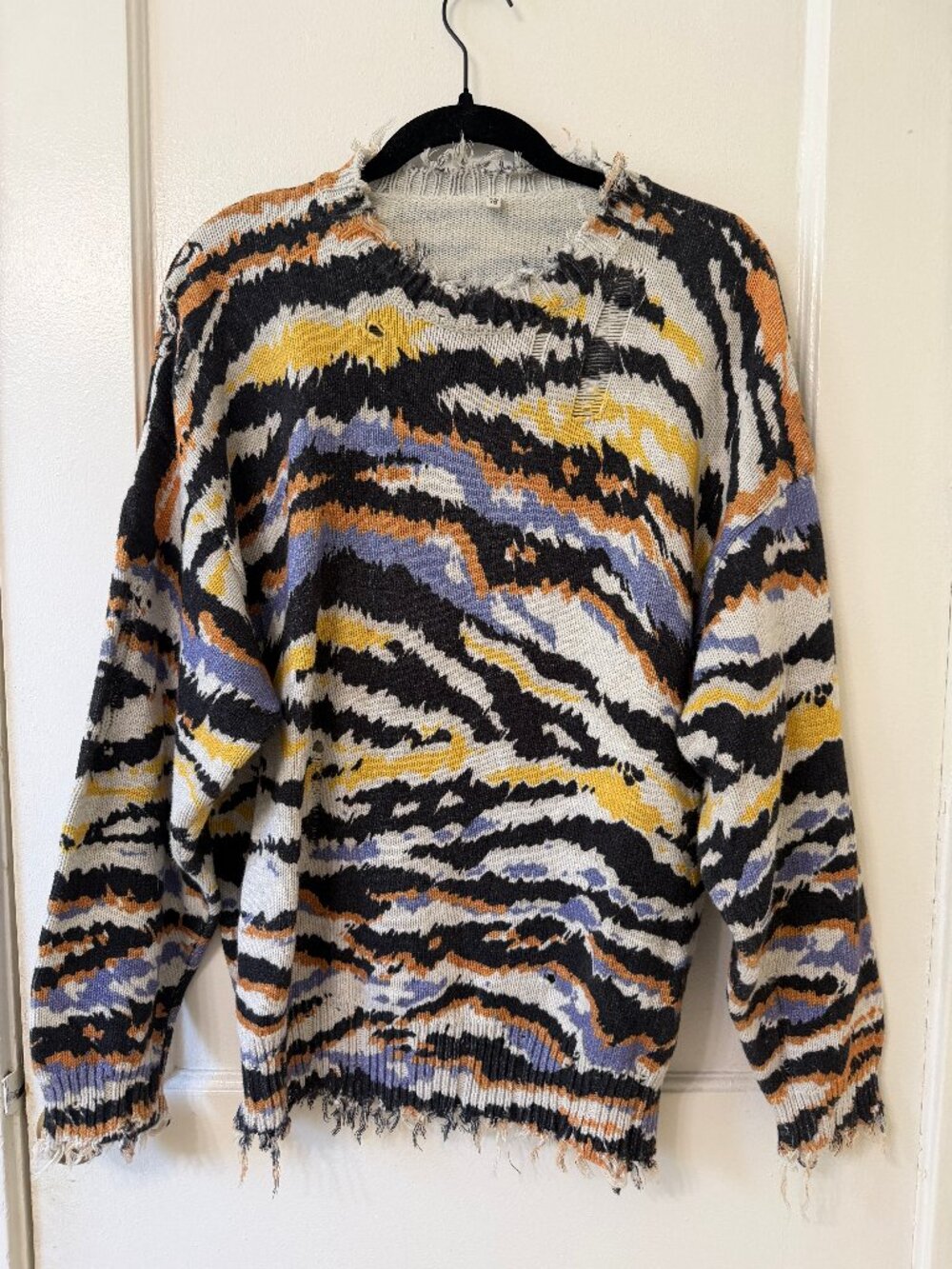 R13 Patterned Distressed Crewneck Sweater XS